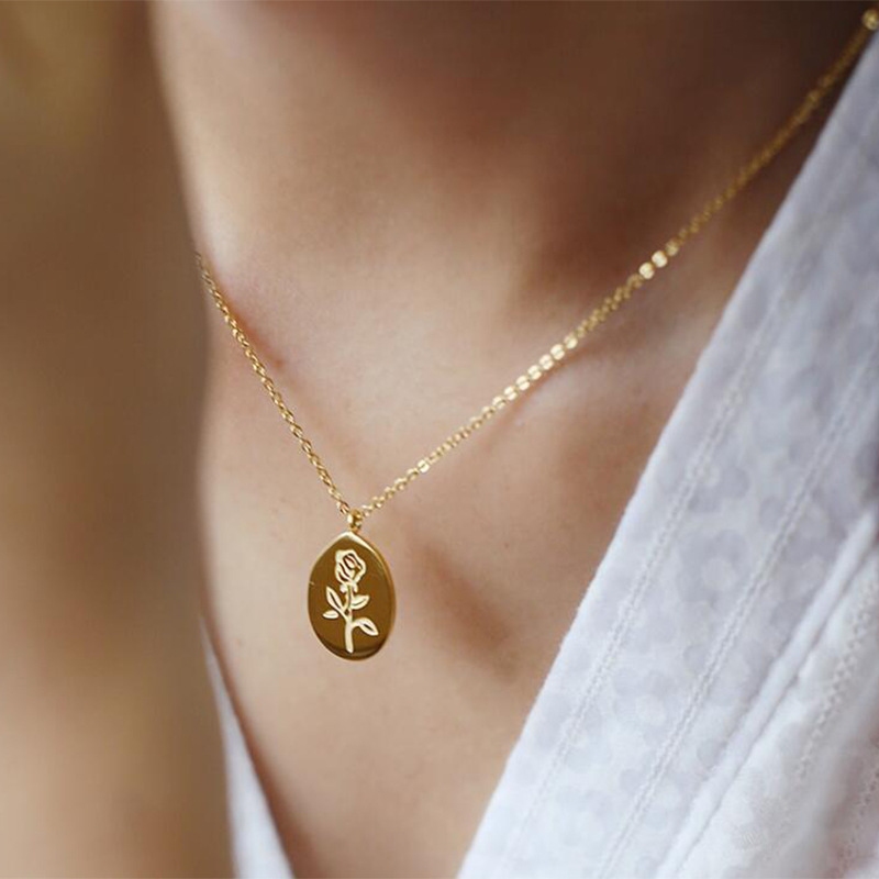Birth Flower Necklace - القلائد الفولاذ المقاوم للصدأ الإناث زهرة