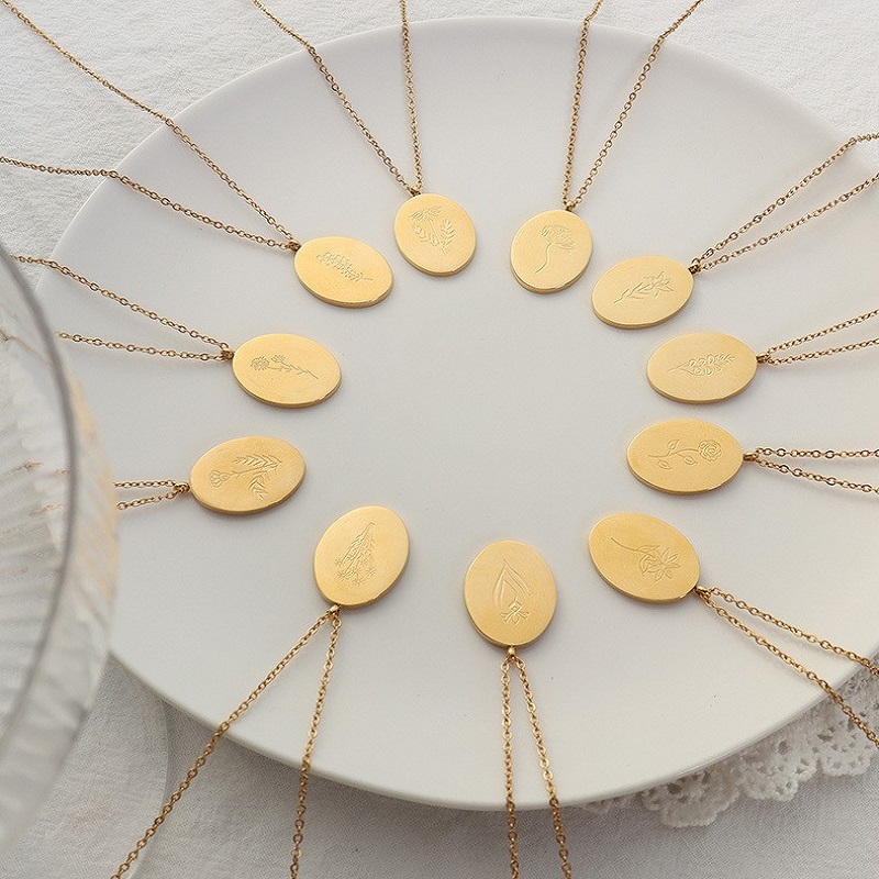 Birth Flower Necklace - Ins جديد الفولاذ المقاوم للصدأ مزدوجة